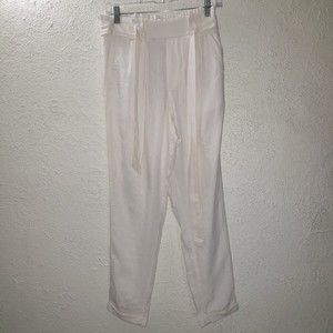 NWT Love Tree Sz S Women's Linen White Pants Elastic Band Drawstring Straight